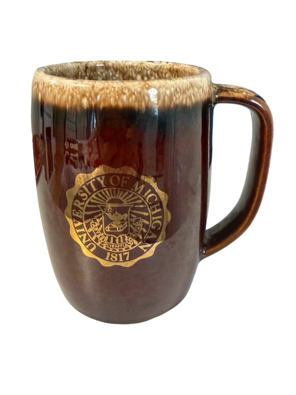 University of Michigan 1817 Brown Drip Glaze Oven Proof Stoneware Coffee Mug Gol